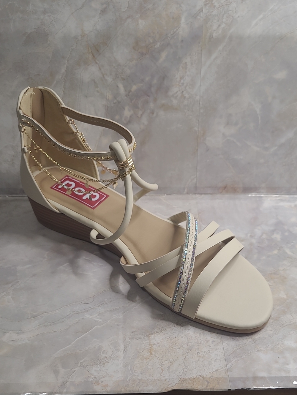 POP Darelia Wedges Strappy Sandals BONE Like New